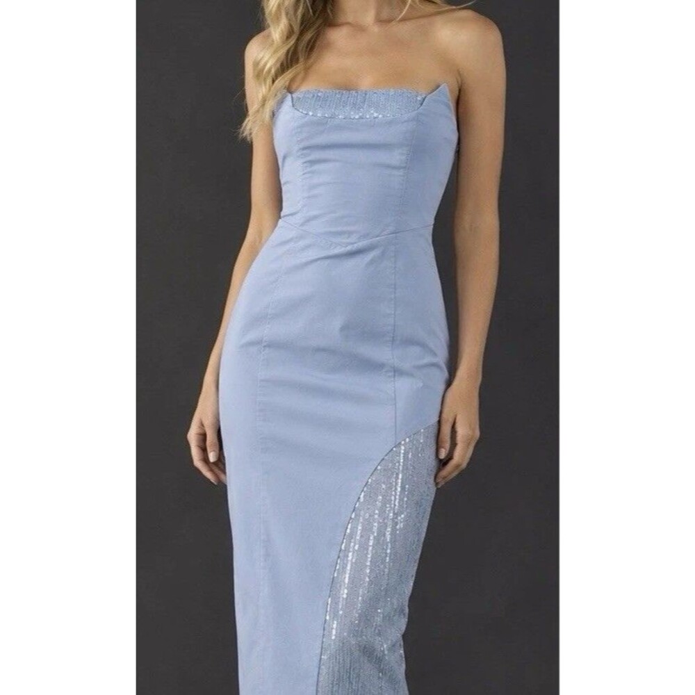 Anthropologie Light Powder Blue Strapless Midi Dress Sequin Detail Size 2